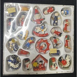 Vintage German Wooden Christmas Ornaments Set‎ Hand Painted Erzgebirge Style